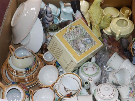 Dolls teasets, bird ornaments, etc